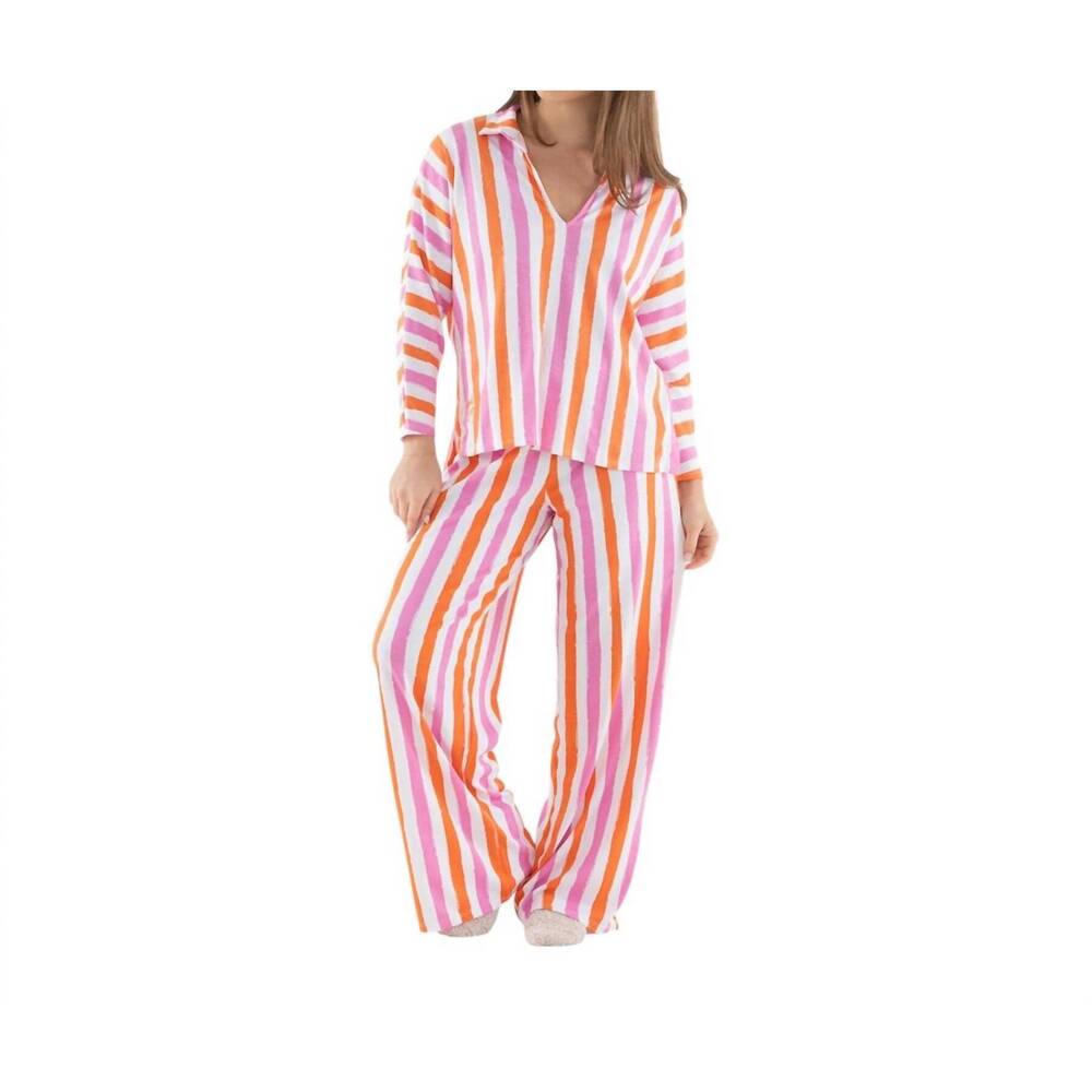 NEW EMILY MCCARTHY women's pajama pant set in coral pink stripe